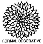 Line drawing of a formal decorative dahlia.